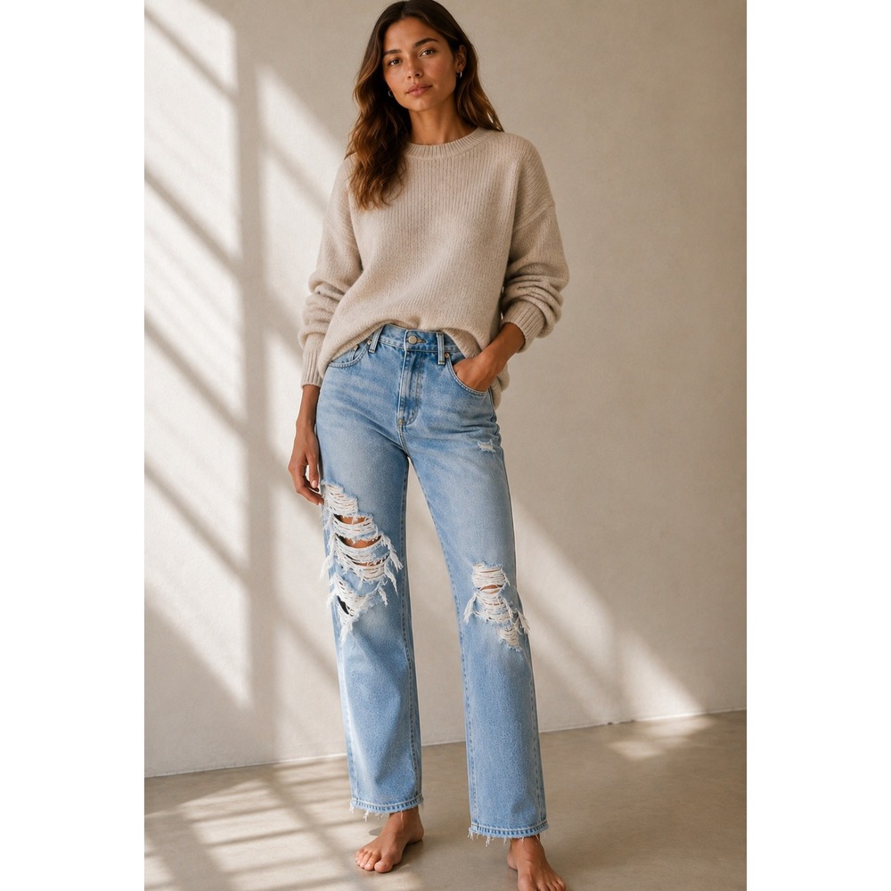 AGOLDE 90's Mid Rise Loose Fit Distressed Ripped Jeans Light Wash Size 32